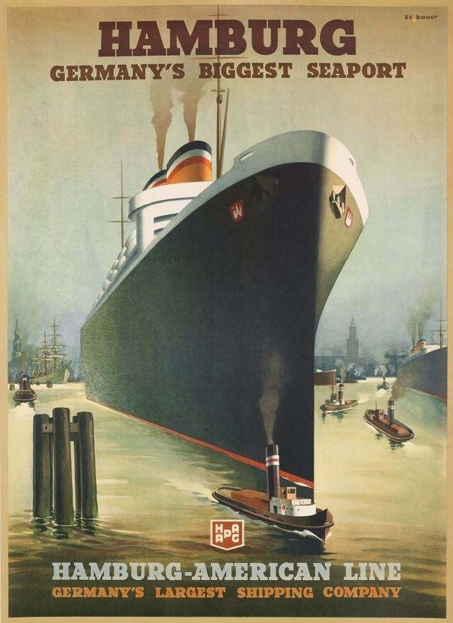 A poster for Hamburg-American Line advertising Hamburg